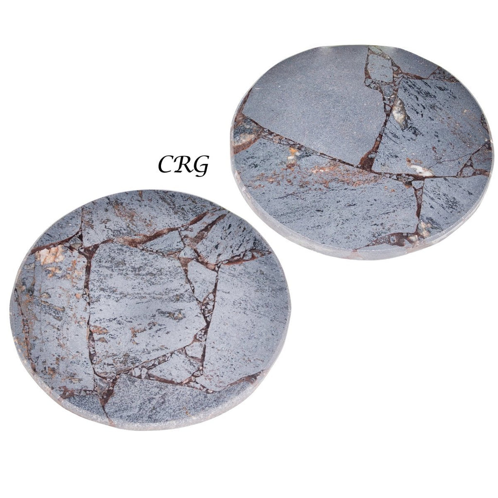 Hematite Top-Polished Round Resin Coaster (1 Piece) Size 4 Inches Crystal Gemstone Home Decor