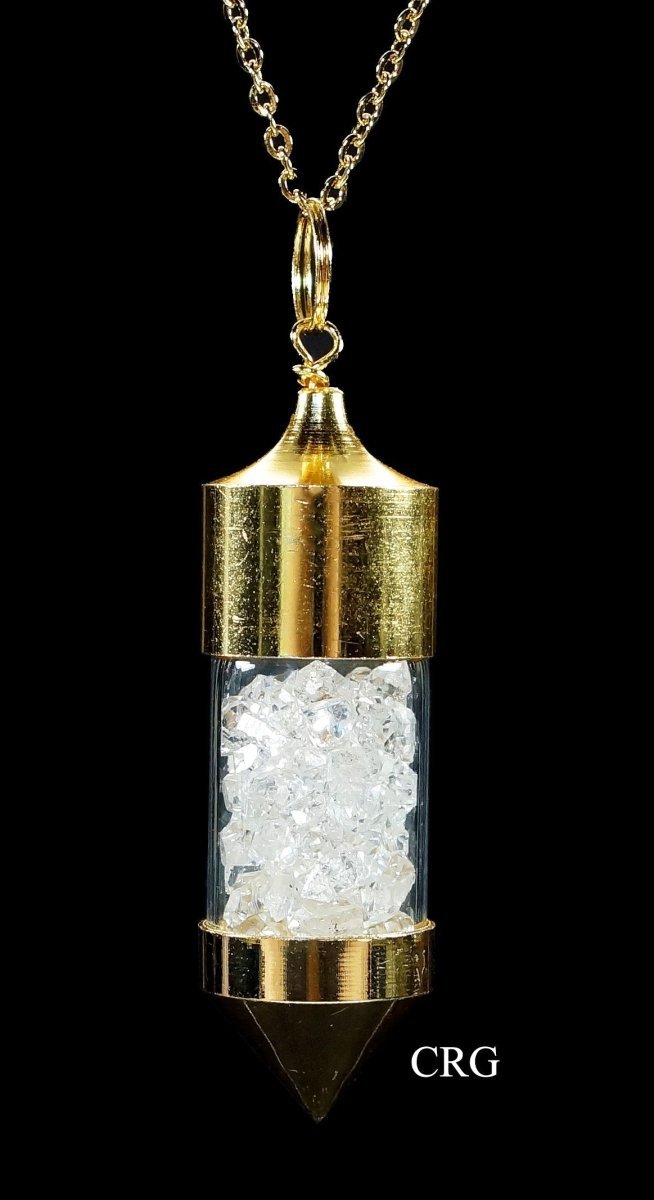 Herkimer-Like Diamond Bottle Necklace with Gold Plating and Chain (18 Inches) (1 Piece)