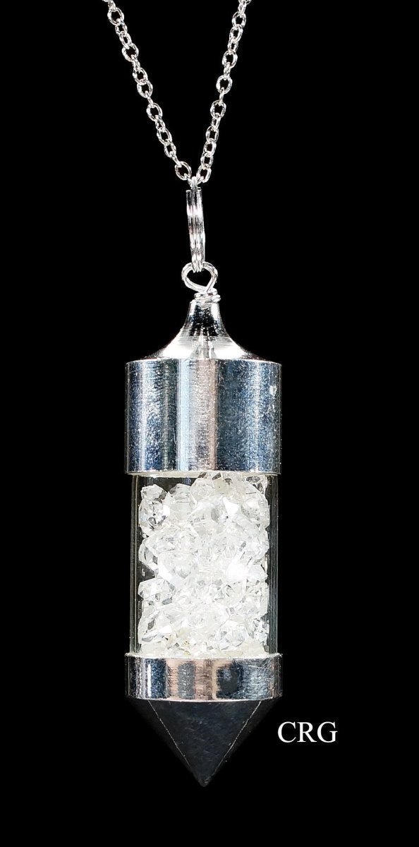 Herkimer-Like Diamond Bottle Necklace with Silver Plating and Chain (18 Inches) (1 Piece)
