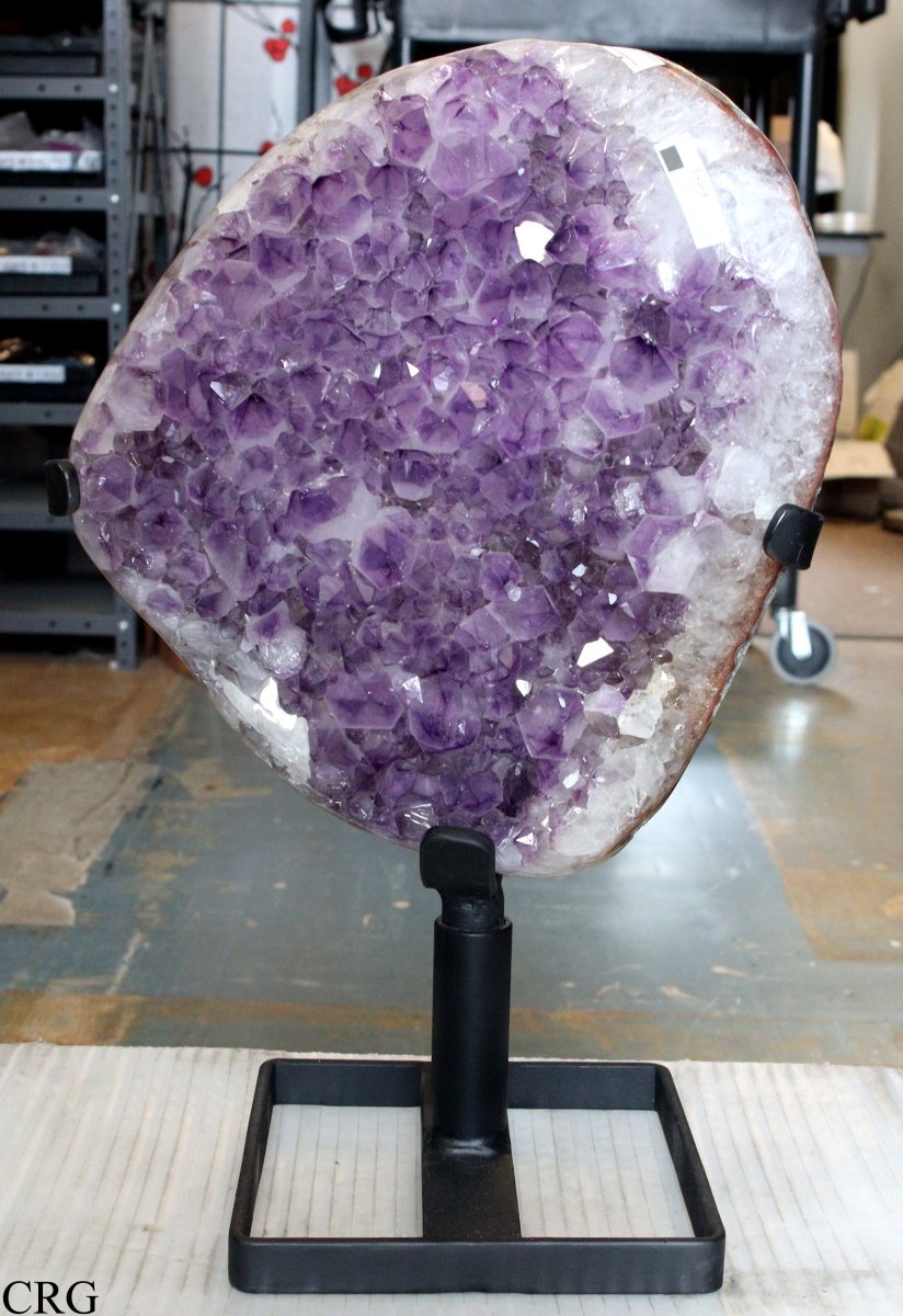 HUGE 12-15 KILO Amethyst Geode Cluster on Metal Stand 15-18" tall