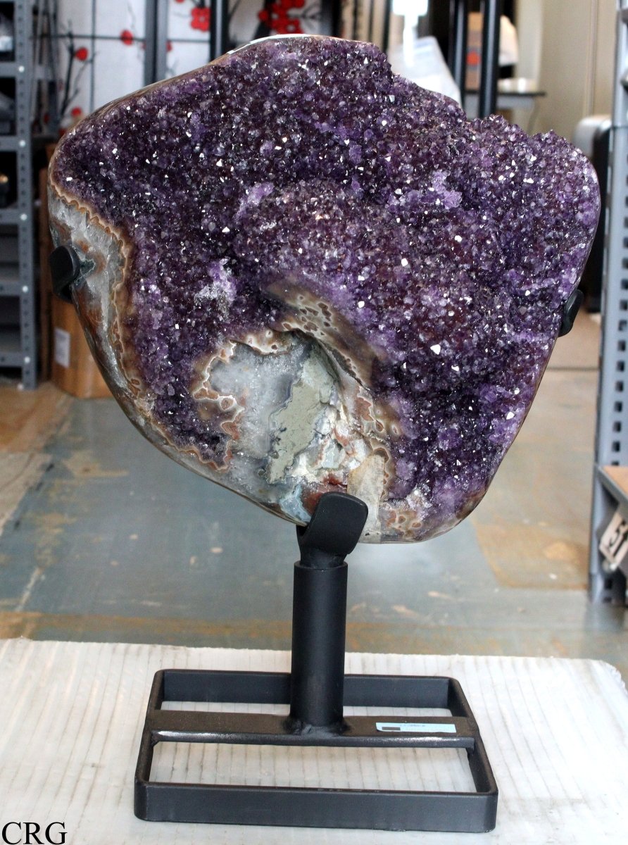 HUGE 12-15 KILO Amethyst Geode Cluster on Metal Stand 15-18" tall