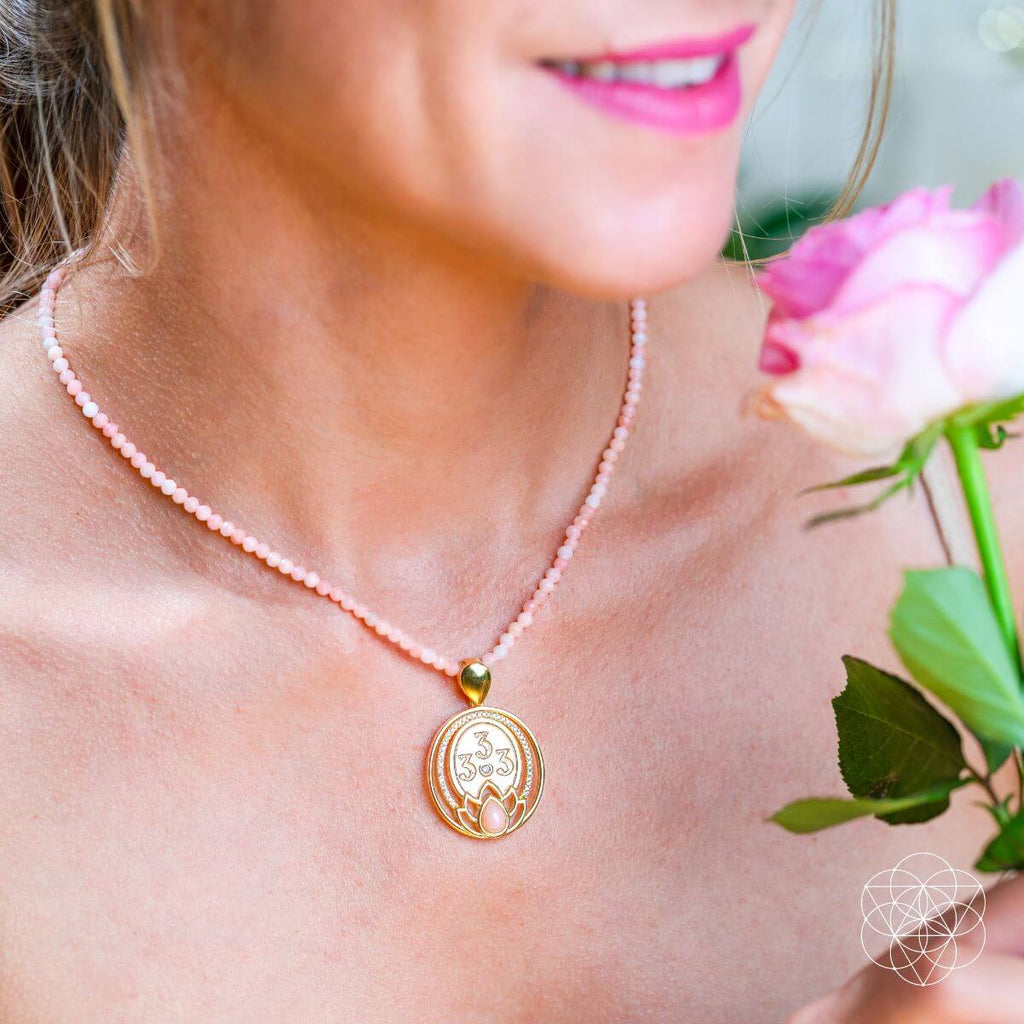 I Am Love - 333 Pink Opal Silver Necklace of True Love