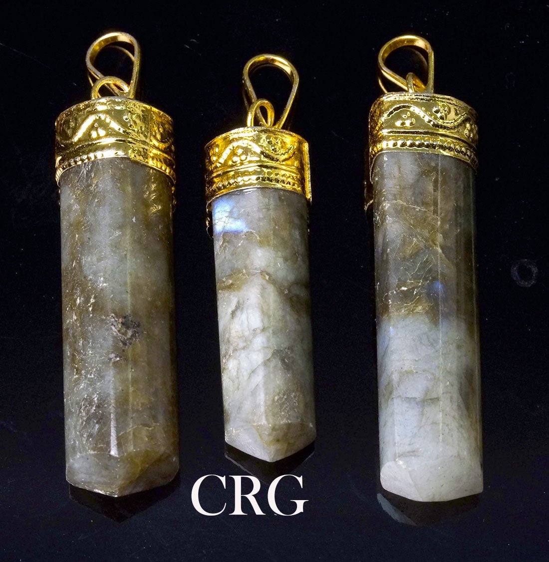 Labradorite 3-Sided Point Pendant with Gold Plating (3 Pieces) Size 2 Inches