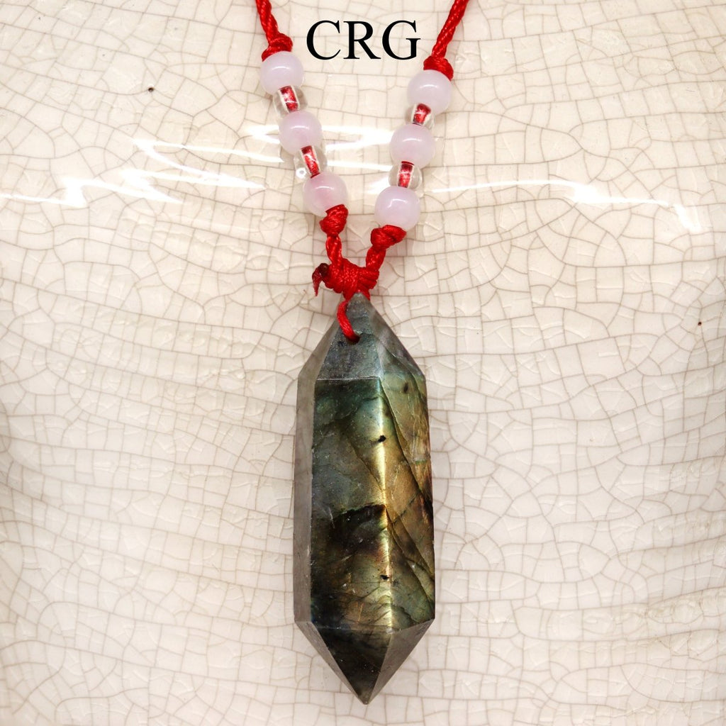Labradorite Double Terminated Pendant on Red Cord (1 Piece) Size 1.5 to 2.5 Inches Crystal Jewelry Necklace