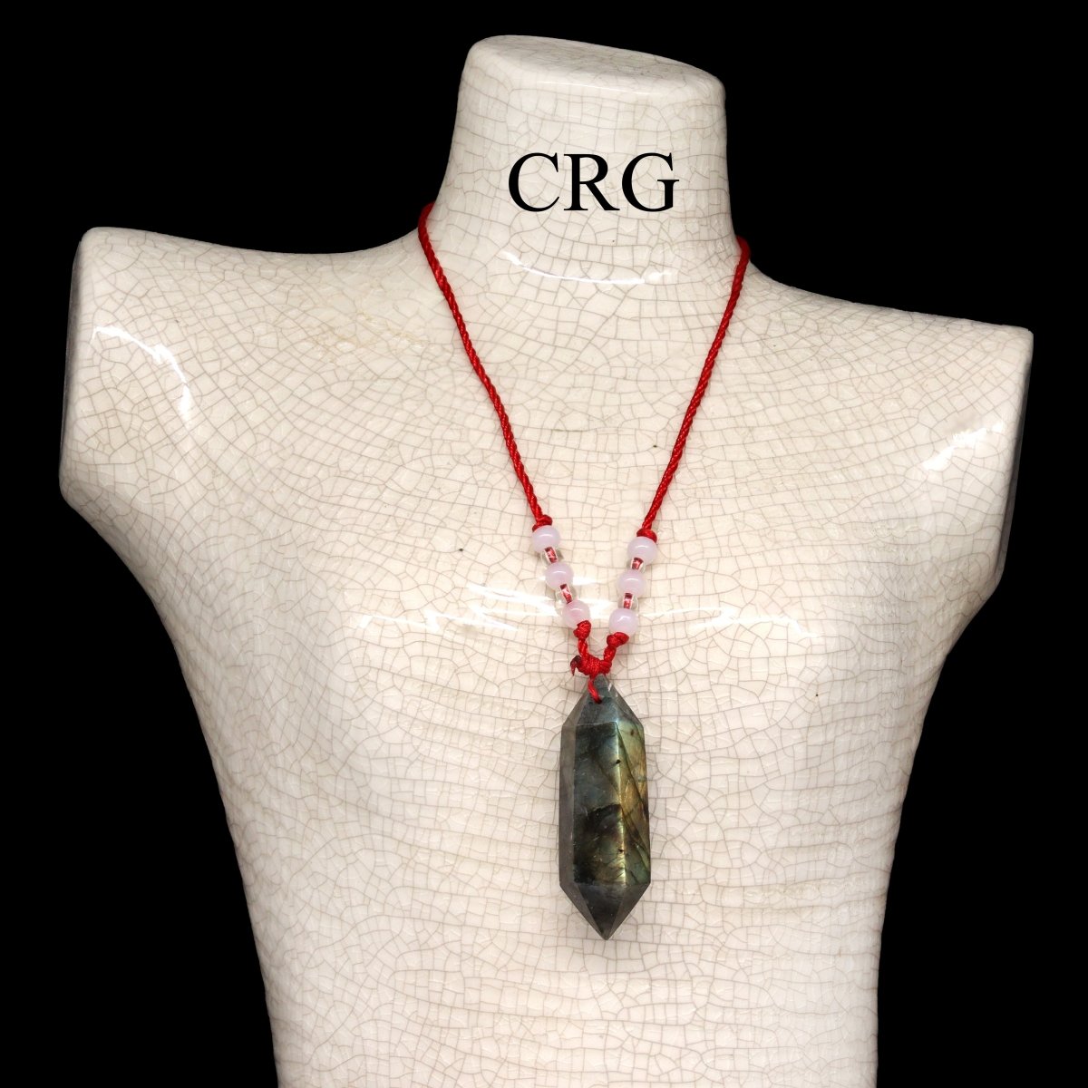 Labradorite Double Terminated Pendant on Red Cord (1 Piece) Size 1.5 to 2.5 Inches Crystal Jewelry Necklace