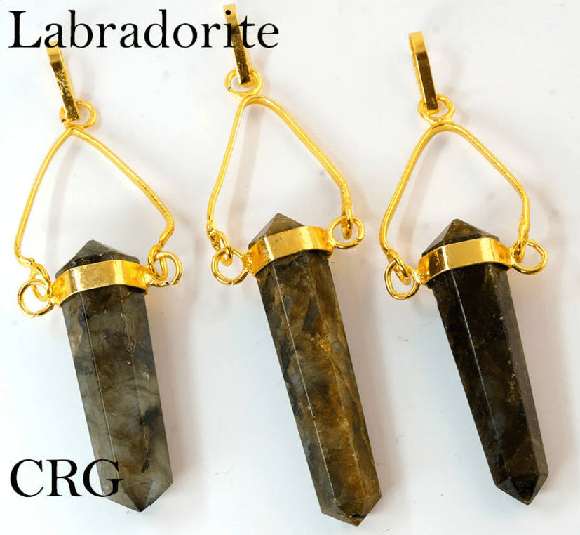 Labradorite Double Terminated Point Pendant with Gold Plated Swivel Bail (1 To 1.5 Inches) (3 Pieces) (INJD)