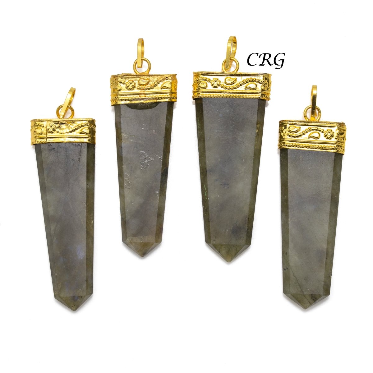 Labradorite Flat Point Pendants with Gold Bail Size 2 Inches (4 Pcs) (INJD)