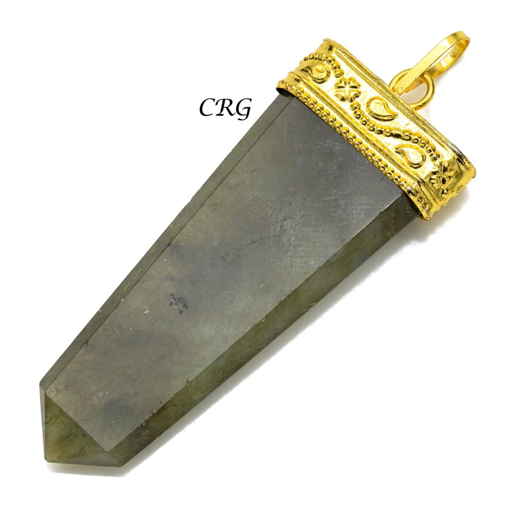 Labradorite Flat Point Pendants with Gold Bail Size 2 Inches (4 Pcs) (INJD)
