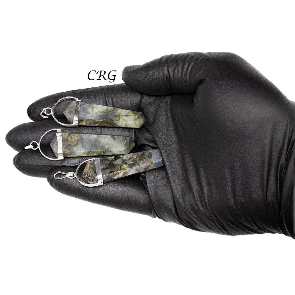 Labradorite Flat Point Pendants with Silver Plating (Size 1 Inch) 6-Sided Faceted Jewelry Charm (INJD)
