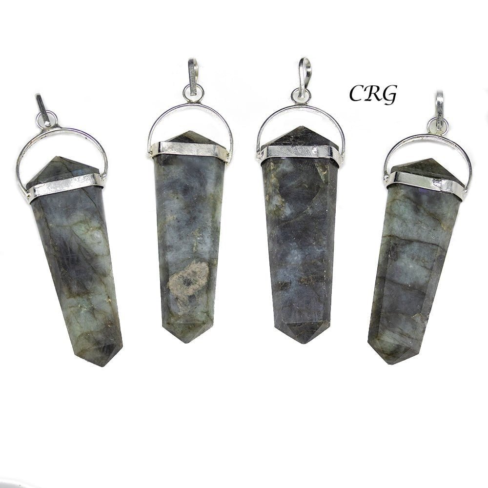 Labradorite Flat Point Pendants with Silver Plating (Size 1 Inch) 6-Sided Faceted Jewelry Charm (INJD)