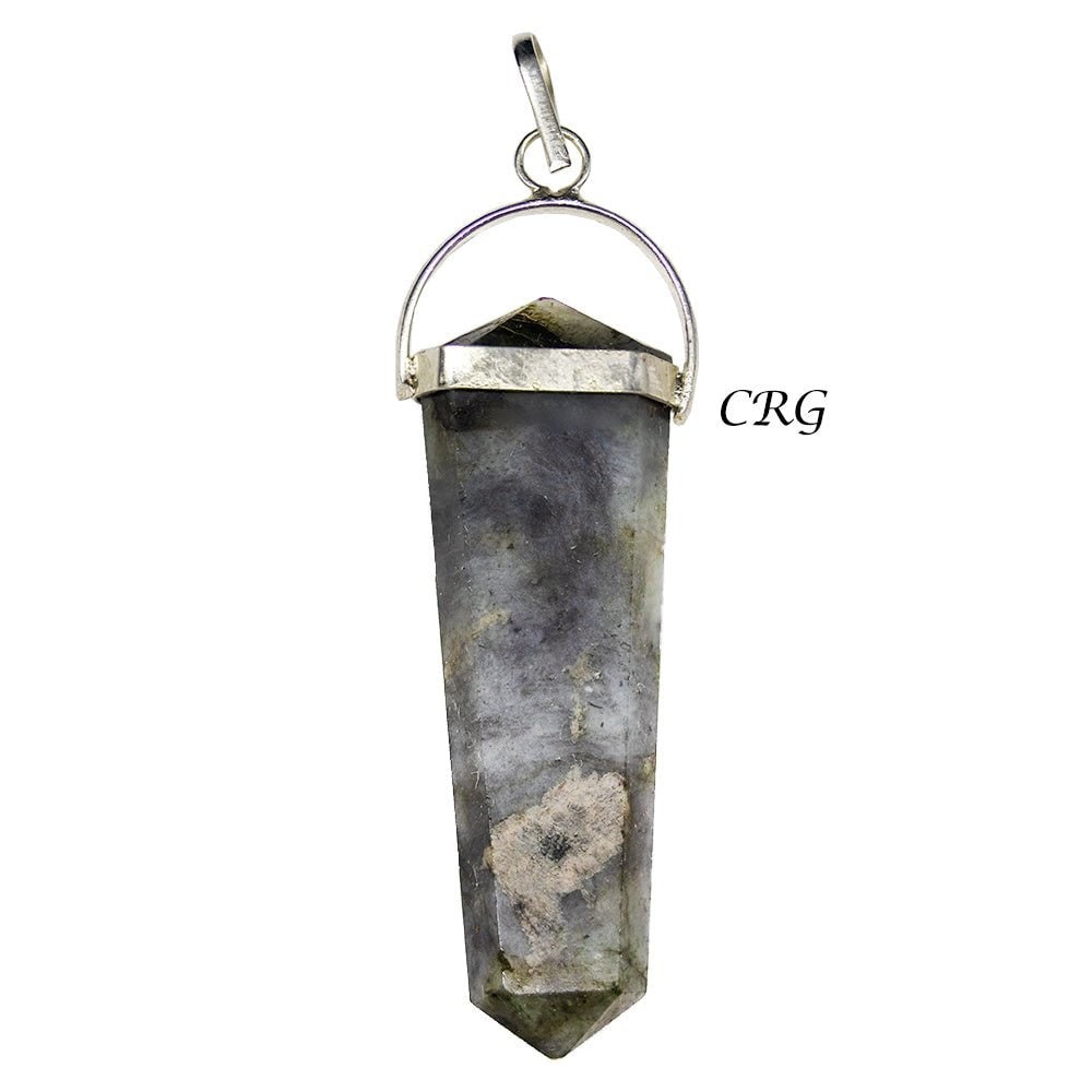 Labradorite Flat Point Pendants with Silver Plating (Size 1 Inch) 6-Sided Faceted Jewelry Charm (INJD)