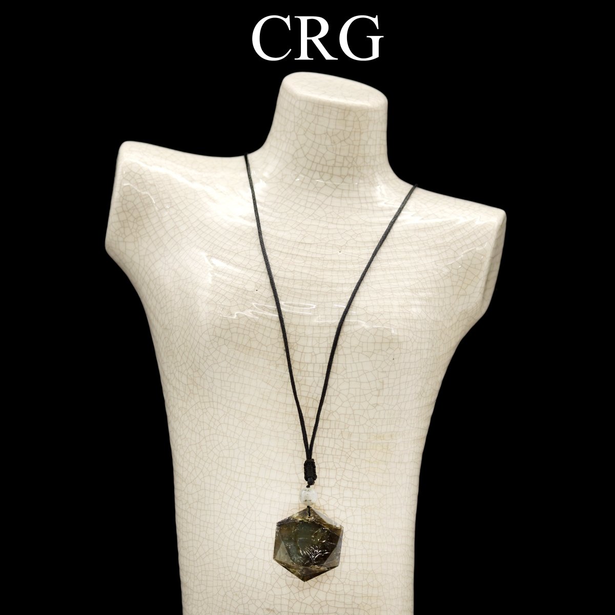 Labradorite Faceted Hexagon Pendant with Black Cord (1.5 Inches) (4 Pieces) (INJD)