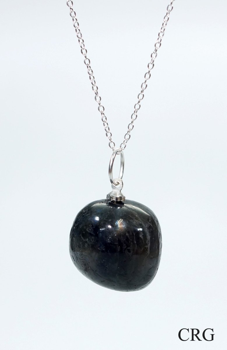 Labradorite Tumbled Pendant with Silver Bail (4 Pieces) Size 1.5 Inches