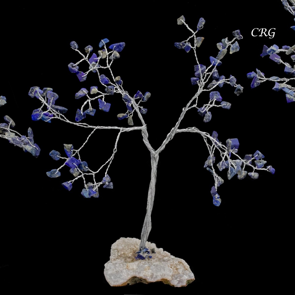 Lapis Lazuli 100 Chip Tree with Cluster Base and Silver Wire (1 Piece) Size 6 Inches Crystal Gemstone Tree