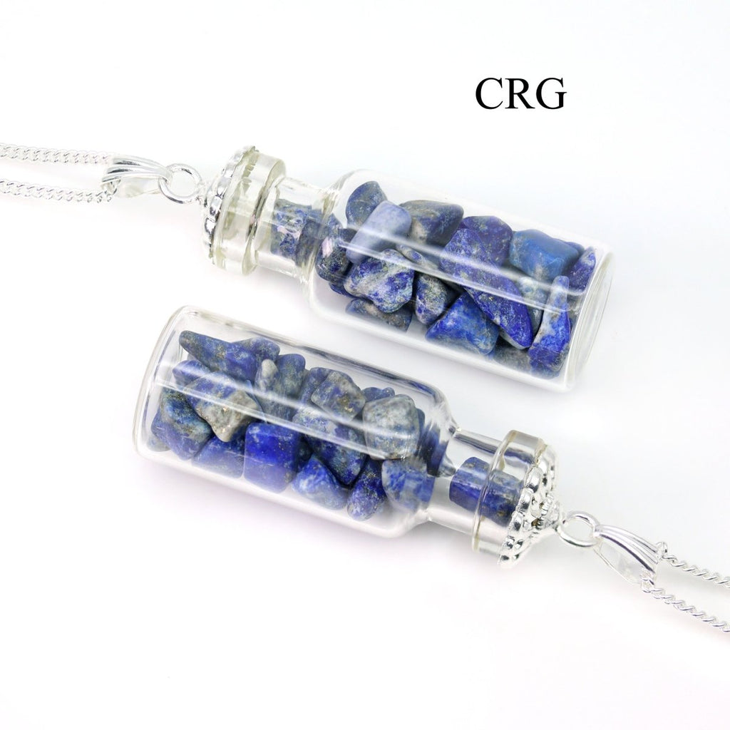 Lapis Lazuli Bottle Pendant (1-2 Inches) (1 Pc) Silver-Plated Charm with Gemstone Chips
