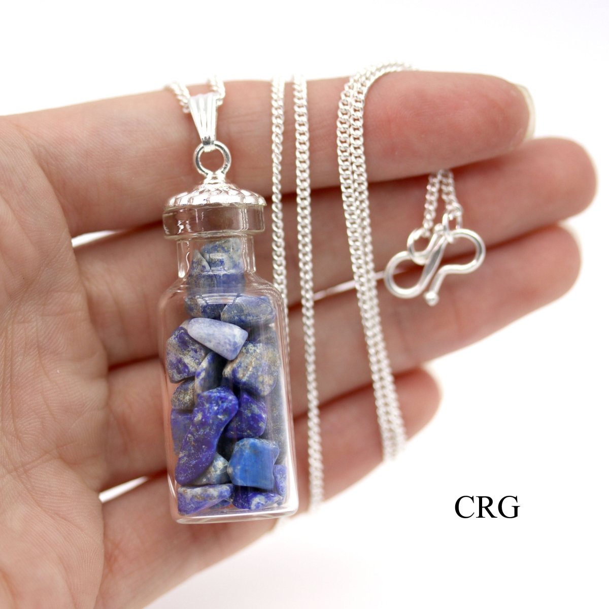 Lapis Lazuli Bottle Pendant (1-2 Inches) (1 Pc) Silver-Plated Charm with Gemstone Chips