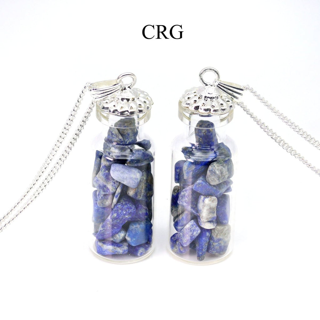 Lapis Lazuli Bottle Pendant (1-2 Inches) (1 Pc) Silver-Plated Charm with Gemstone Chips