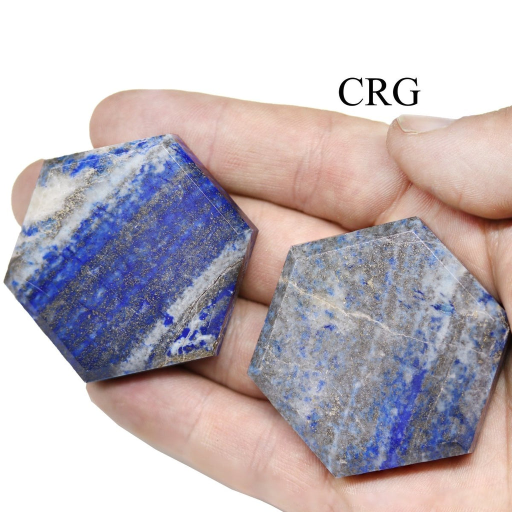 Lapis Lazuli Flat Faceted Hexagon Palm Stone (2 Inches) (3 Pcs)