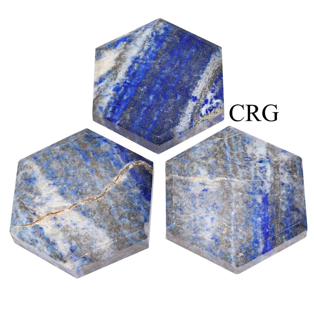 Lapis Lazuli Flat Faceted Hexagon Palm Stone (2 Inches) (3 Pcs)