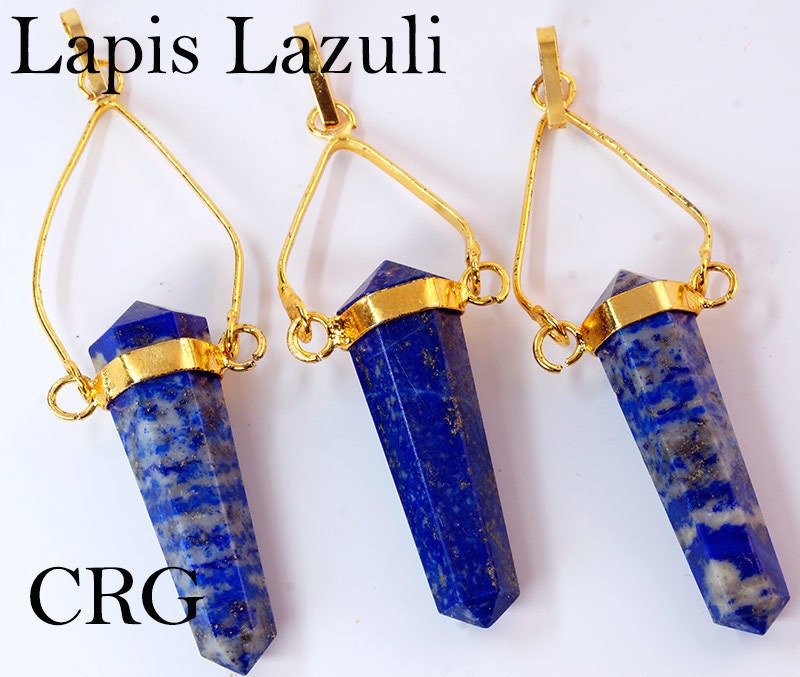Lapis Lazuli Point Gold-Plated Swivel Pendant (3 Pieces) Size 1.5 to 3 Inch (INJD)