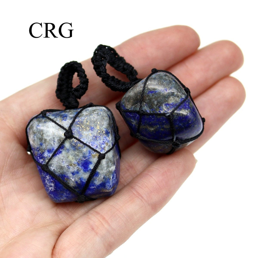 Lapis Lazuli Tumbled Pendant with Black Cord Macramé (1 Inch) (5 Pieces) (INJD)