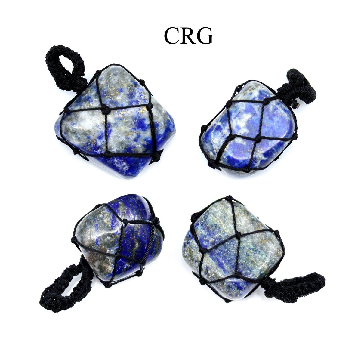 Lapis Lazuli Tumbled Pendant with Black Cord Macramé (1 Inch) (5 Pieces) (INJD)