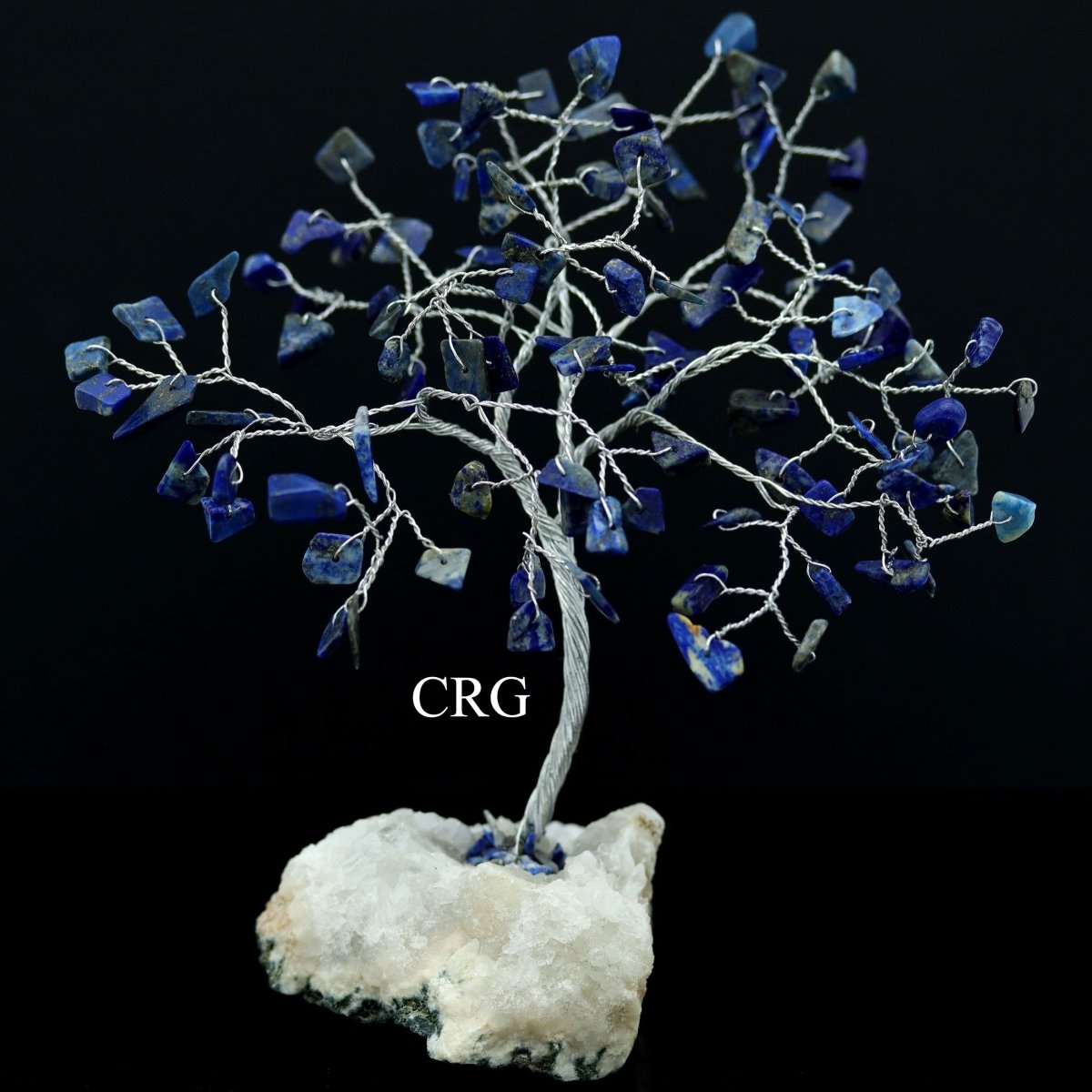 Lapis Tree On Crystal Cluster w/ Silver Wire