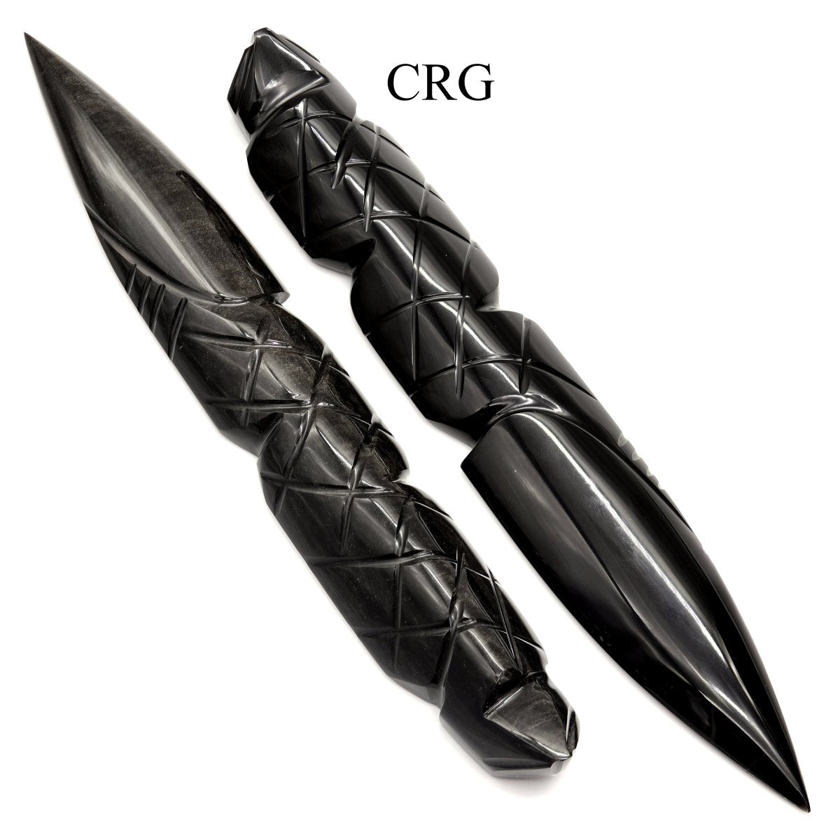 Large Black Obsidian Dagger w/ Etched Handle / 7.5"-8.0" AVG