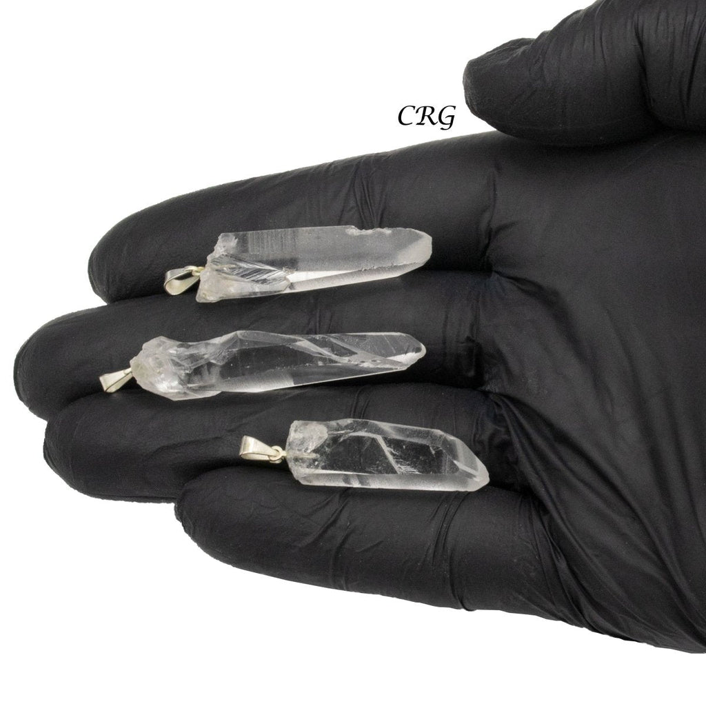 Lemurian Quartz Point Pendants with Silver Bail (5 Pieces) Size 25 to 45 mm Crystal Jewelry Charm