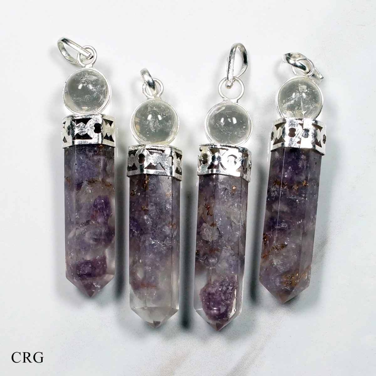 Lepidolite Chip Orgonite Point Pendant with Crystal Ball and Silver Plating (4 Pieces) Size 1 Inch Faceted Crystal Charm (INJD)