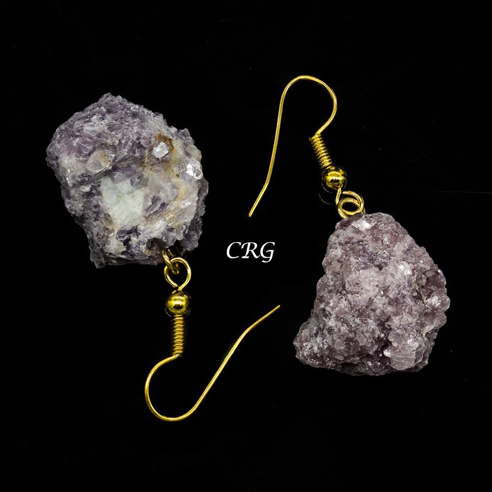 Lepidolite Rough Earrings with Gold Plated Wire (0.5 To 1 Inch) (1 Pair)