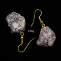 Lepidolite Rough Earrings with Gold Plated Wire (0.5 To 1 Inch) (1 Pair)