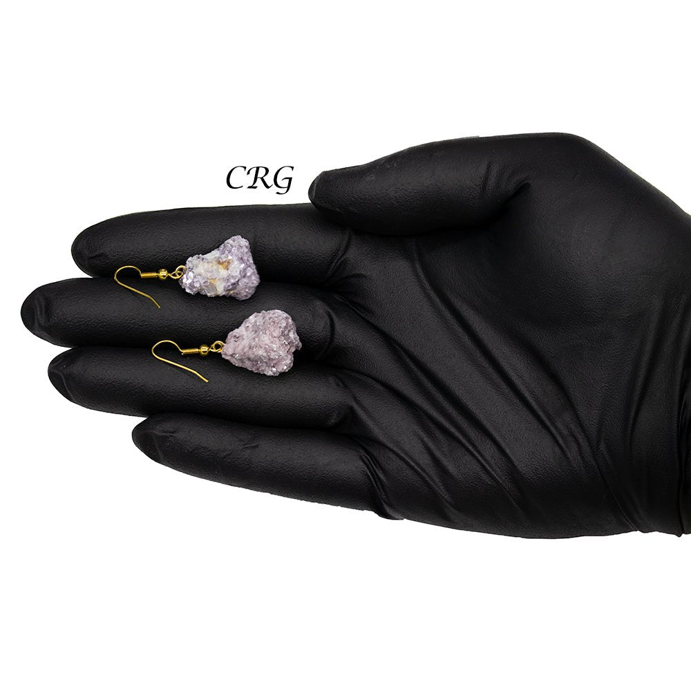 Lepidolite Rough Earrings with Gold Plated Wire (0.5 To 1 Inch) (1 Pair)