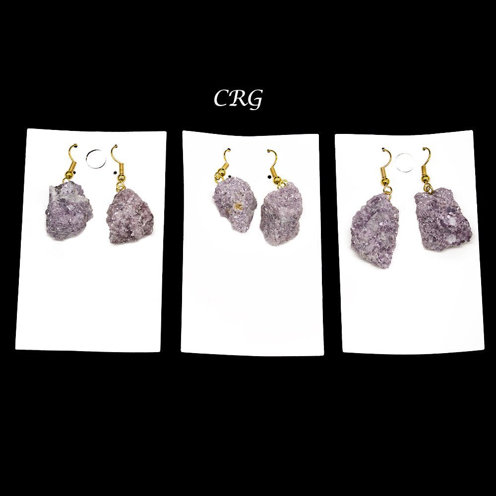 Lepidolite Rough Earrings with Gold Plated Wire (0.5 To 1 Inch) (1 Pair)