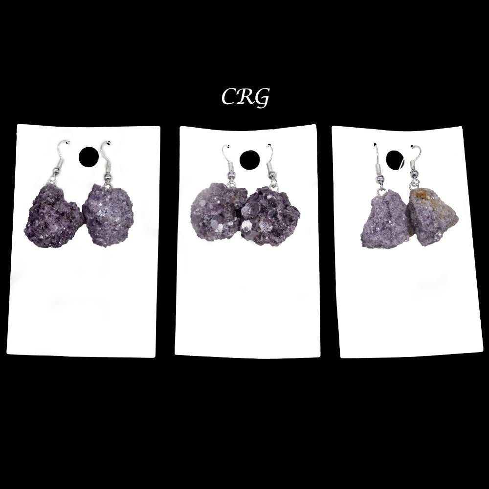 Lepidolite Rough Earrings with Silver Plated Wire (0.5 To 1 Inch) (1 Pair)