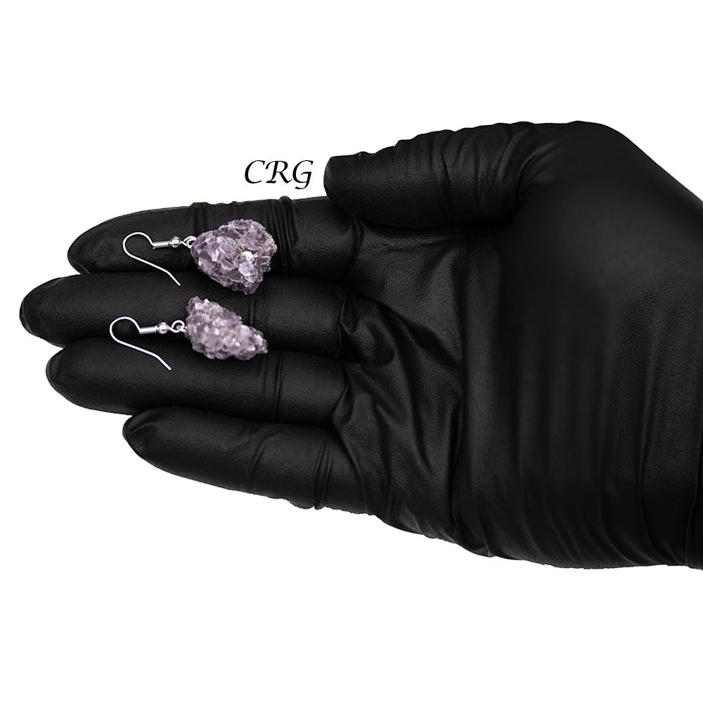 Lepidolite Rough Earrings with Silver Plated Wire (0.5 To 1 Inch) (1 Pair)