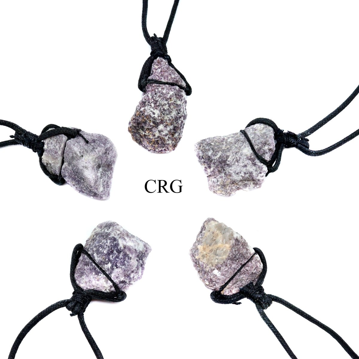 Lepidolite Rough Necklace on Black Cord (13 Inches) (4 Pieces)