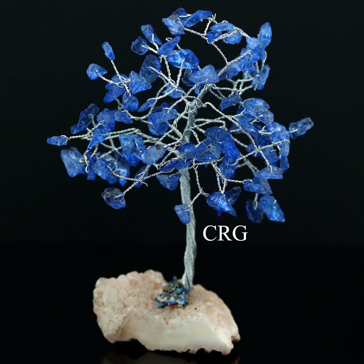 Light Blue Sapphire Like Tree On Crystal Cluster w/Silver Wire