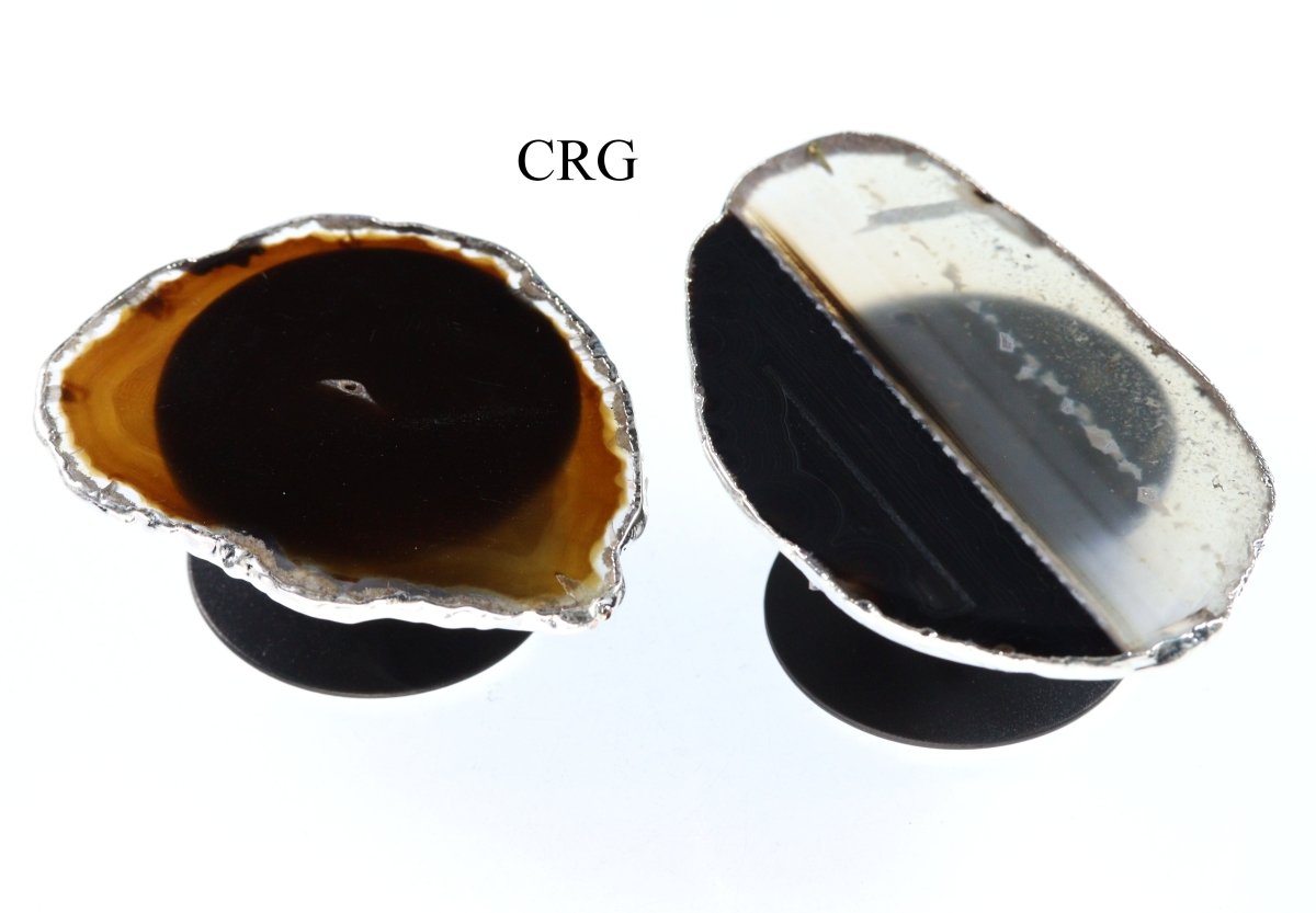 LOT OF 4 - Freeform Silver Plated BLACK Agate Phone Grip