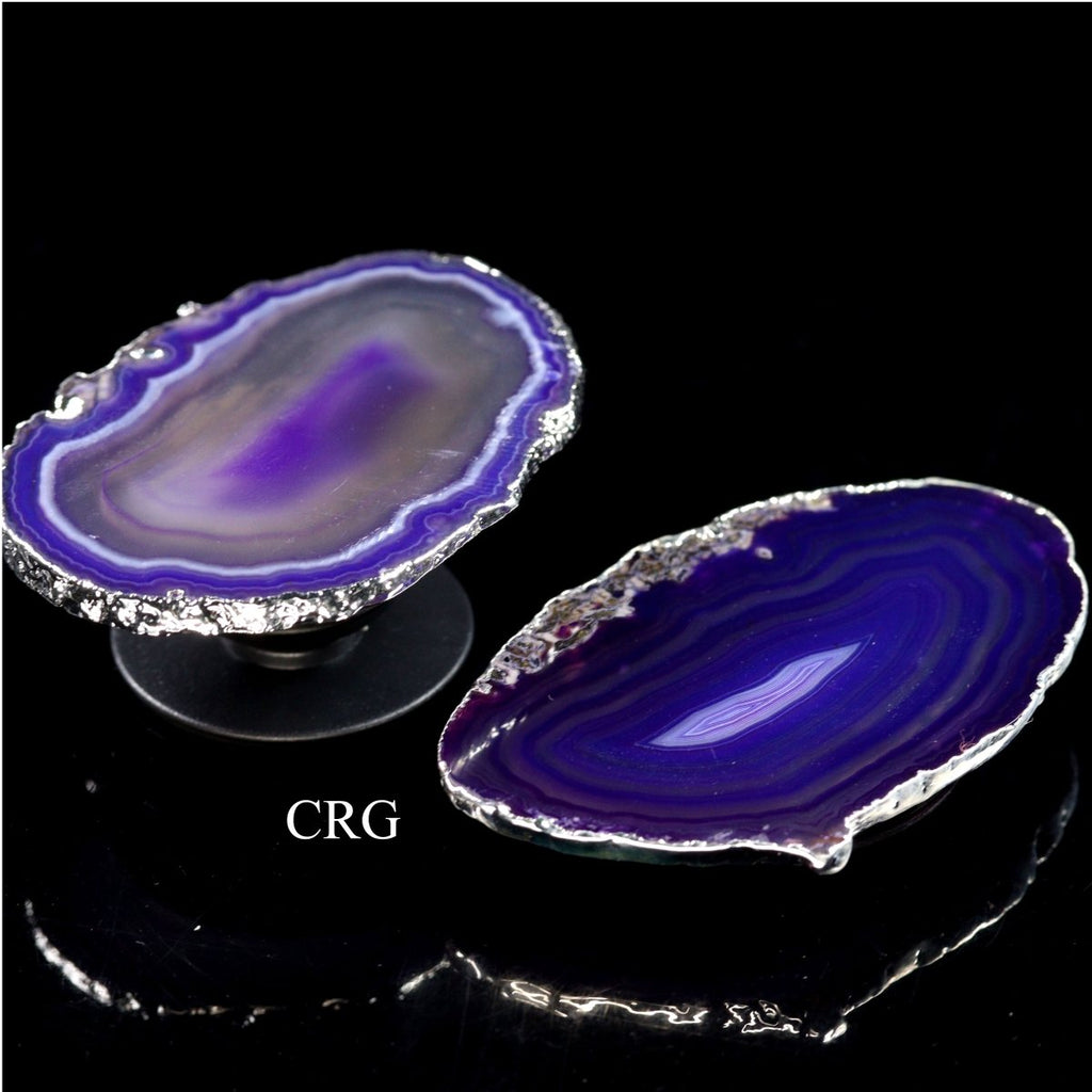 LOT OF 4 - Freeform Silver Plated PURPLE Agate Phone Grip