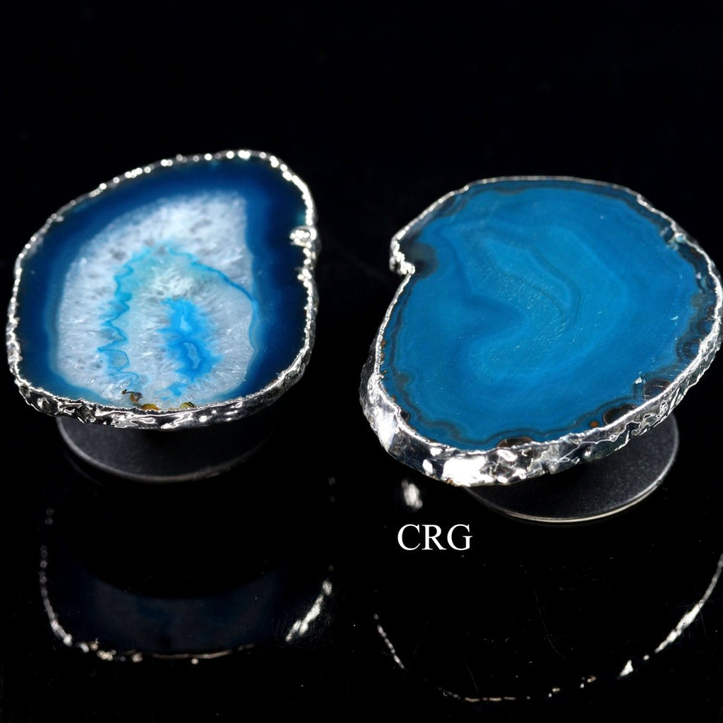 LOT OF 4 - Freeform Silver Plated TEAL Agate Phone Grip