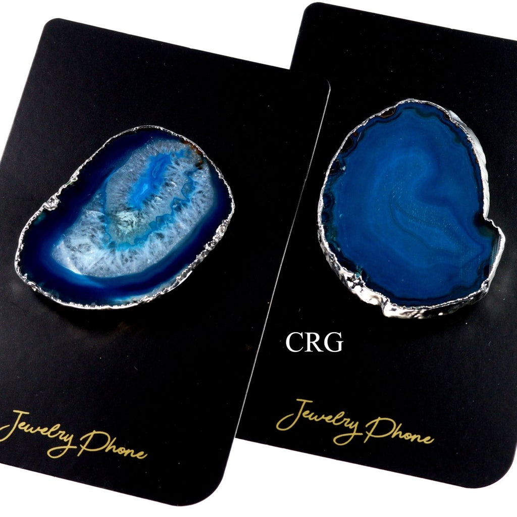 LOT OF 4 - Freeform Silver Plated TEAL Agate Phone Grip