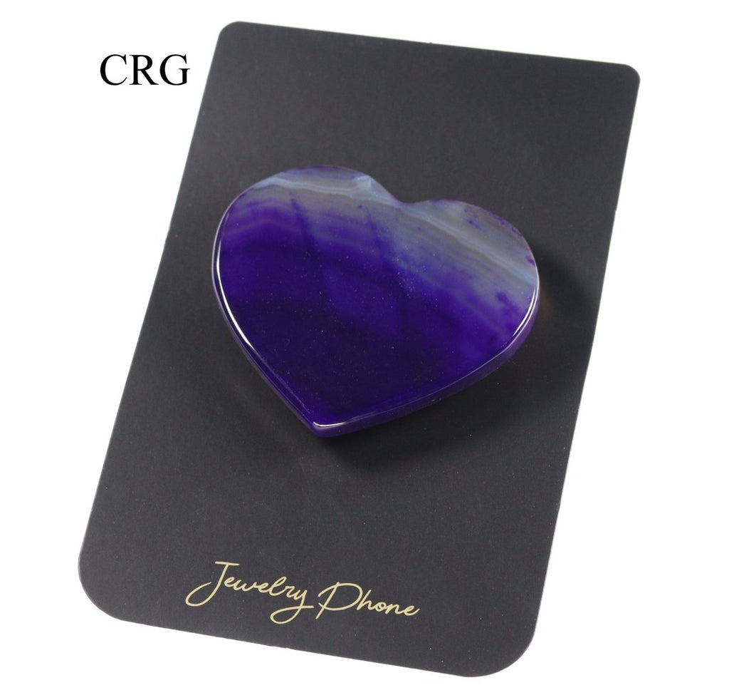 LOT OF 4 - Polished PURPLE Agate Slice Heart Phone Grip
