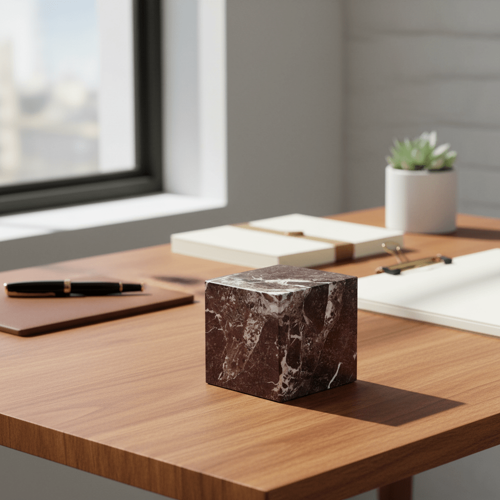 Marble Cube Desk Paperweight ( 4 inches ) Gemstone Office Decor