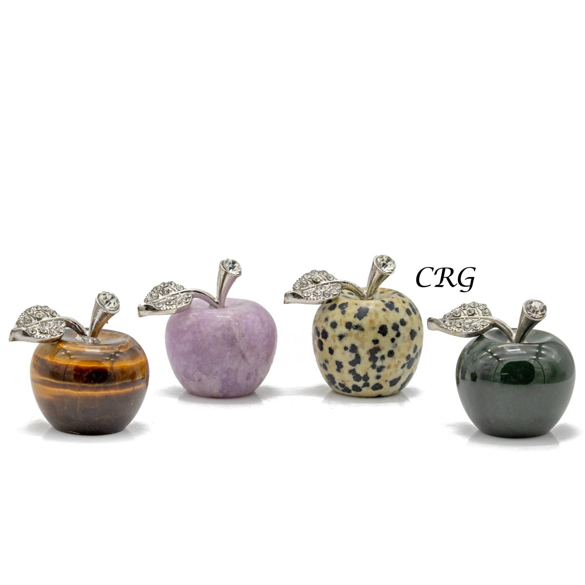 Assorted Gemstone Apple Figurines 1.5 Inches (4 Pieces)