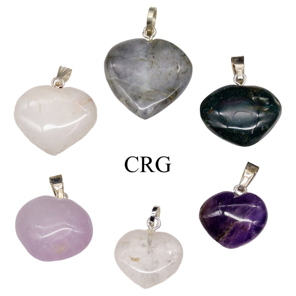 Mixed Gemstone Heart Pendants with Silver and Gold Bails (20 Pieces) Size 0.5 to 1 Inch (INJD)