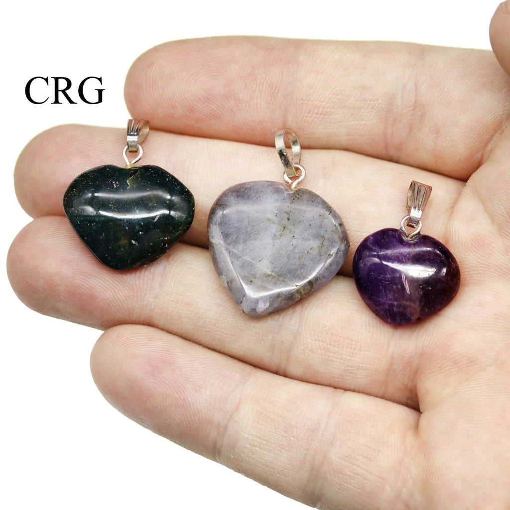 Mixed Gemstone Heart Pendants with Silver and Gold Bails (20 Pieces) Size 0.5 to 1 Inch (INJD)