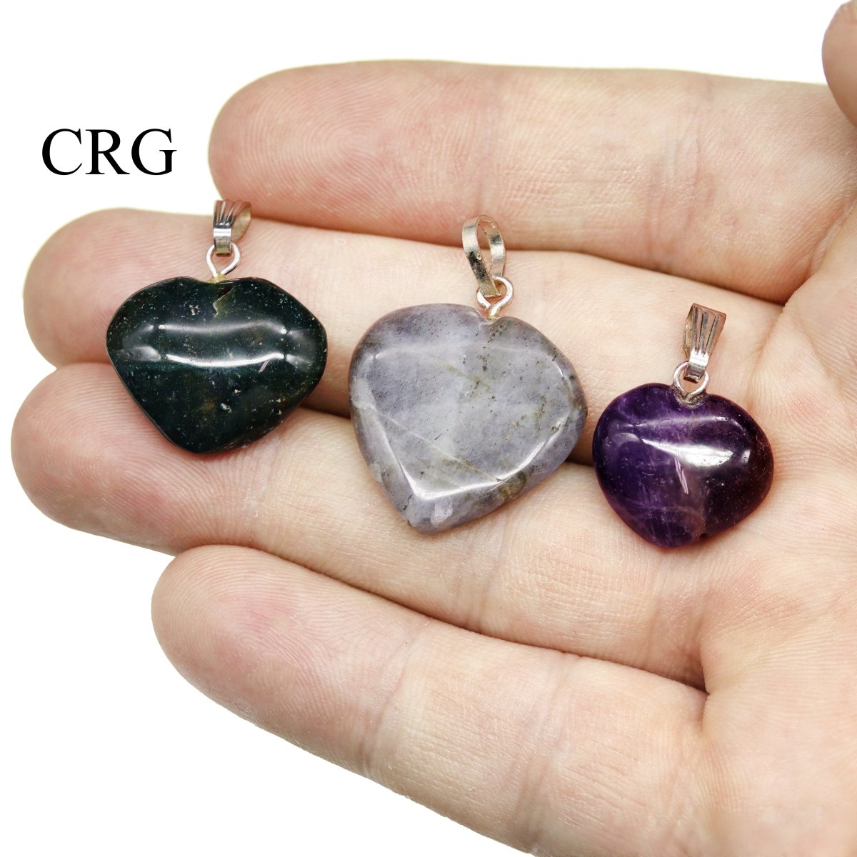 Mixed Gemstone Heart Pendants with Silver and Gold Bails (20 Pieces) Size 0.5 to 1 Inch (INJD)