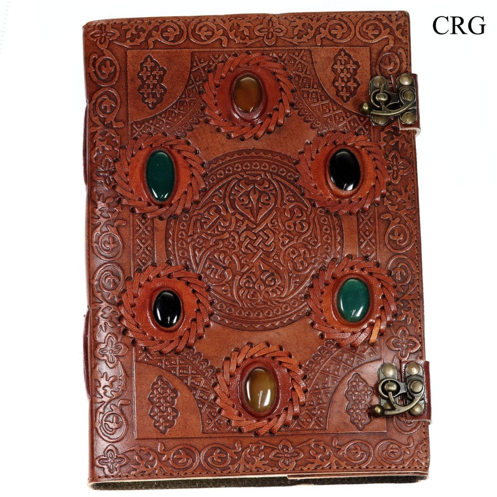 Mixed Gemstone Leather Notebook (1 Piece) Size 9.8 by 7 Inches Assorted Crystal Journal Notepaper