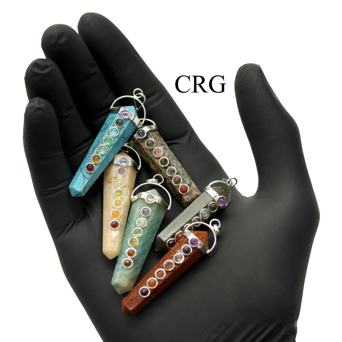 Mixed Gemstone Obelisk Double Point Pendants with 7 Stone Detail (4 Pieces) (2 Inches) (INJD)